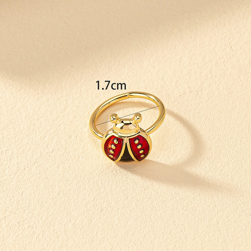 European Ladybug Retro Oil Dripping Ring - Niche Design High-End Versatile Charm