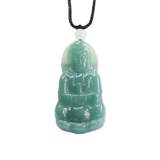 Green Jade Guanyin Pendant in Sterling Silver