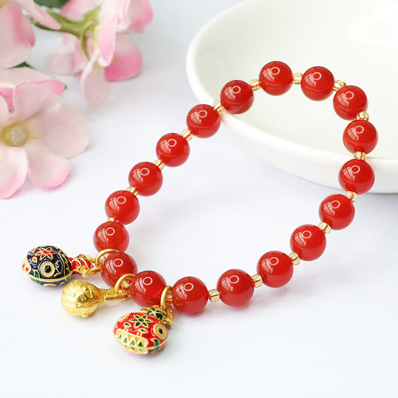 Enamel Swallow Gold Beast Red Agate Bracelet