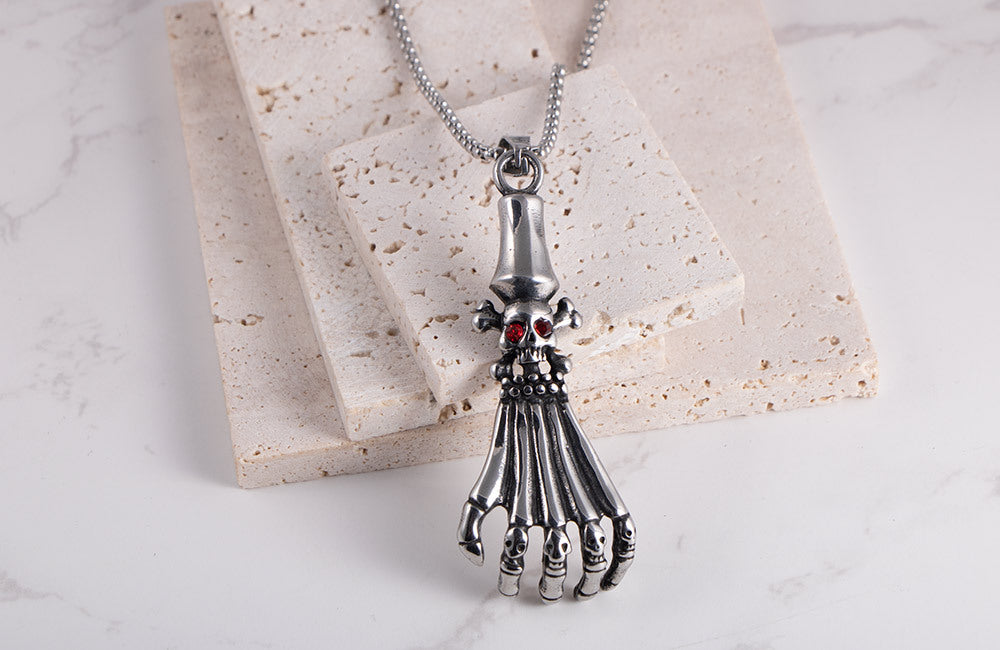 Titanium Steel Red-Eyed Ghost Claw Necklace for Men with Personalized Skull Pendant