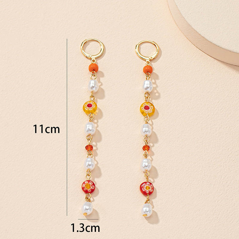 Elegant Glass Pearl Floral Earrings with a Japanese and Korean Twist