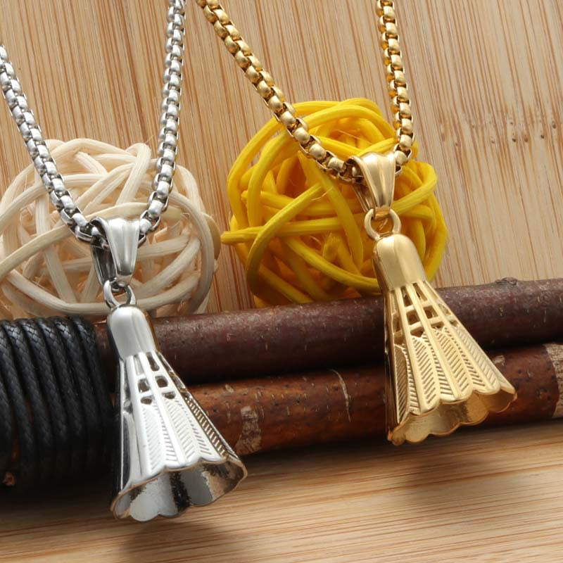 Customizable Titanium Steel Badminton Pendant Necklace for Trendy Men and Women - Sports-Inspired Punk Jewelry