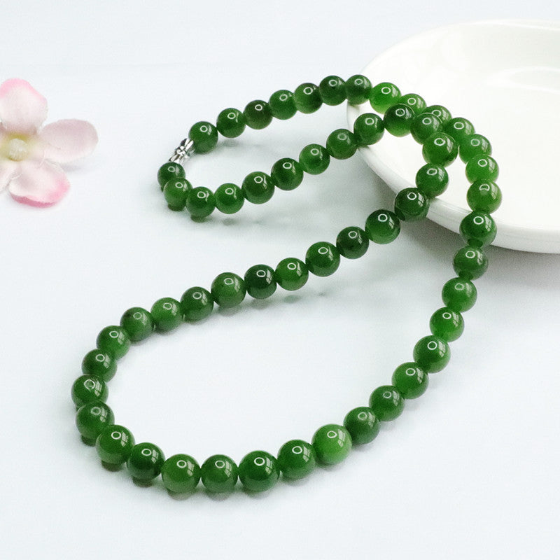 Natural Hotan Jade Necklace Russian Jasper Spinach Green Beads Jewelry