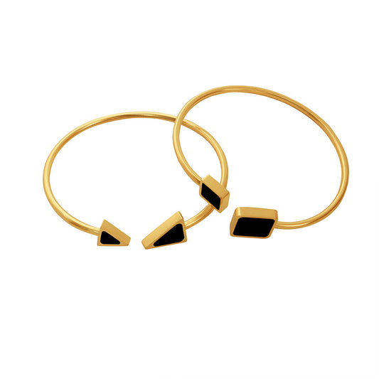 Triangular Square Black Shell Bracelet with High Elasticity and Gold Plating