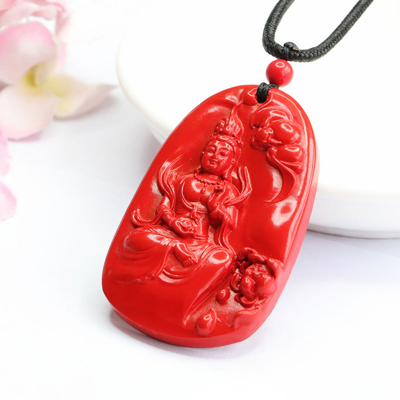 Red Sand Guanyin Cinnabar Pendant crafted in Sterling Silver