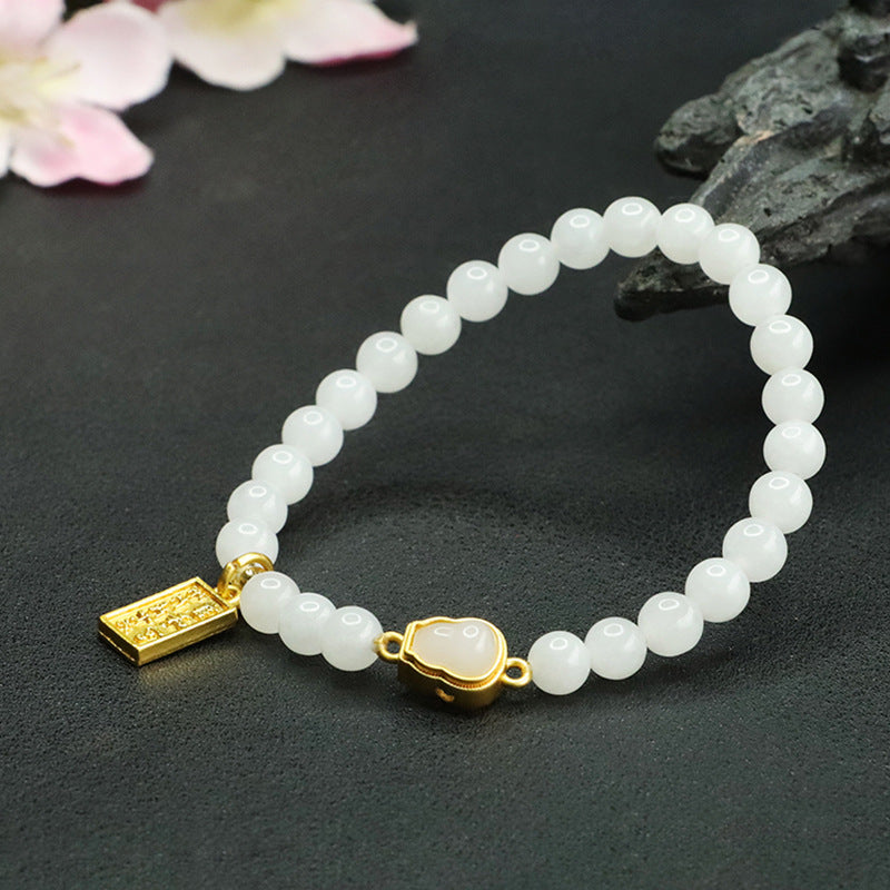 Palatial Sterling Silver Gourd Bracelet with White Jade