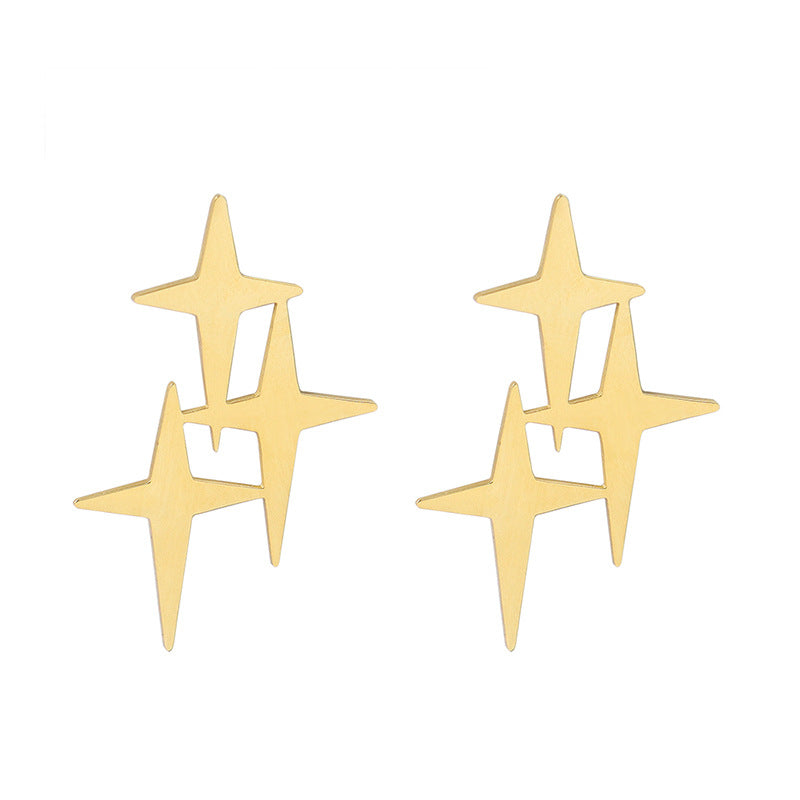 Exaggerated Personality Cross Star Earrings in Titanium & 18K Gold Plating