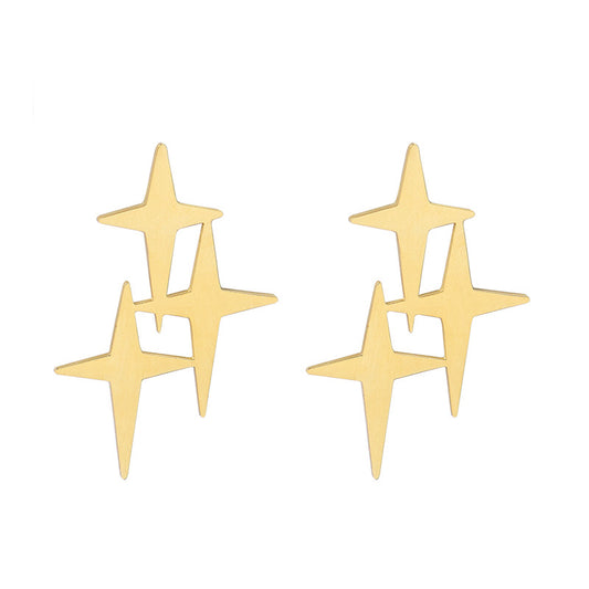 Exaggerated Personality Cross Star Earrings in Titanium & 18K Gold Plating