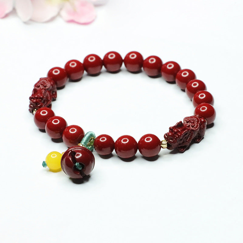 Fortune's Favor Cinnabar Stone Bracelet with Sterling Silver Pixiu Charm