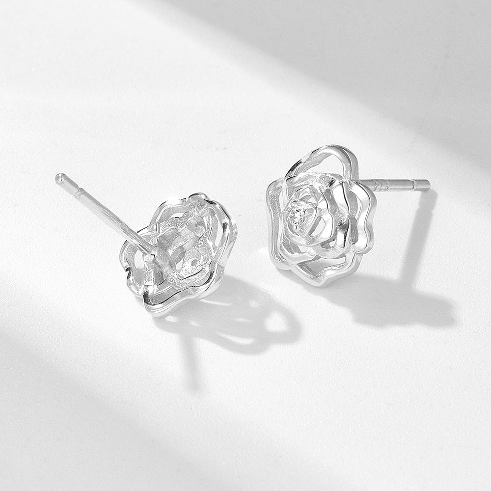 Hollowed Out Roses Silver Stud Earrings