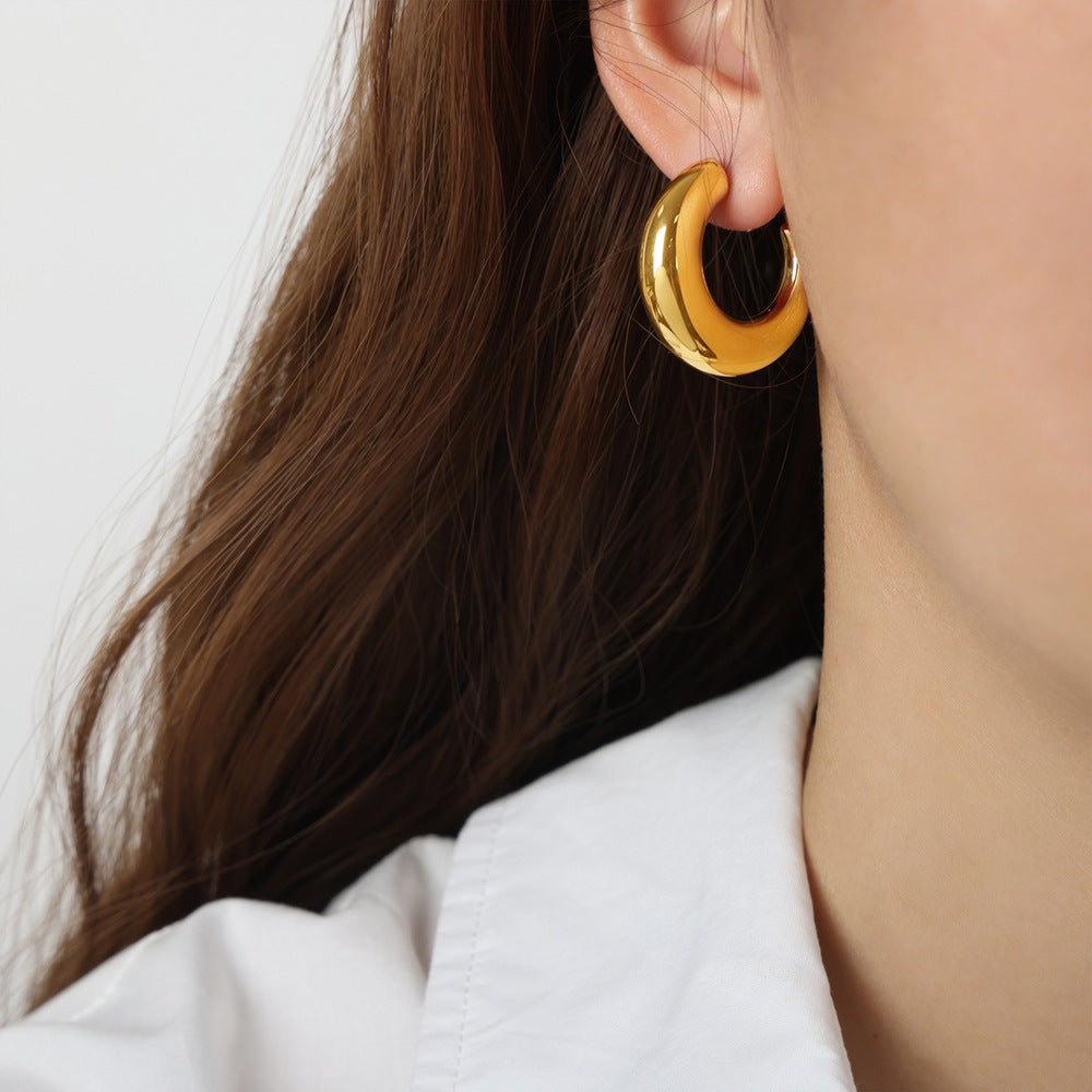 Golden Irregular C-shaped Earrings - Chic and Minimalist Titanium Steel Jewelry for Women