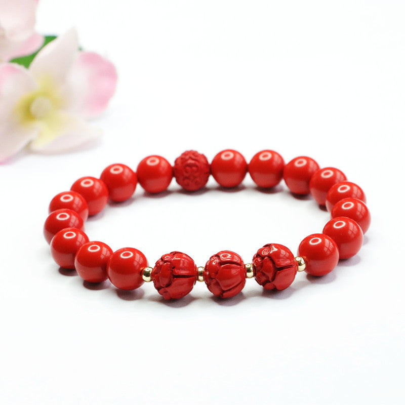 Red Sand Lotus Sterling Silver Bracelet with Cinnabar Stone