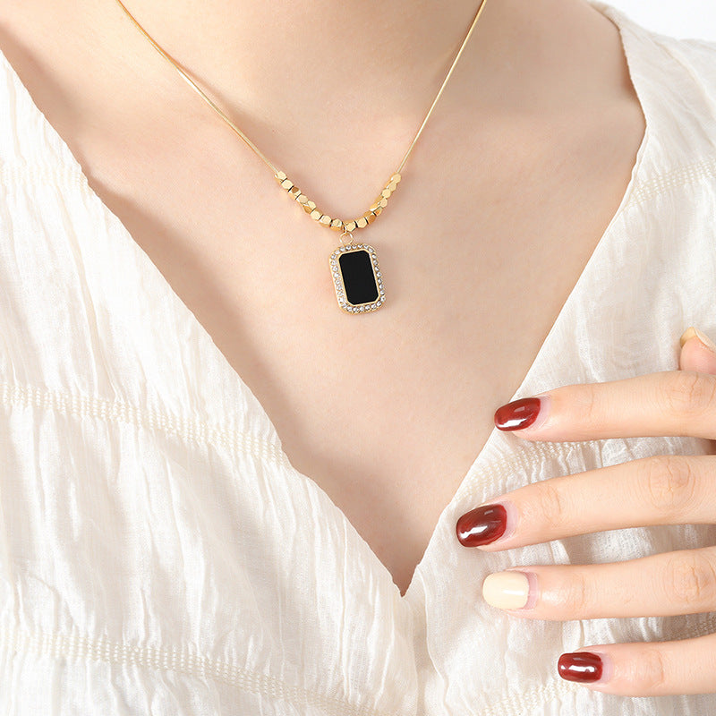 Elegant Black Square Zircon Pendant Necklace - Chic Geometric Design