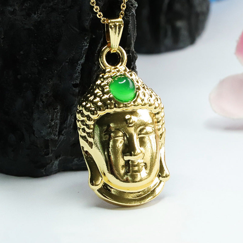 Natural Round Ice Green Chalcedony Buddha Head Pendant