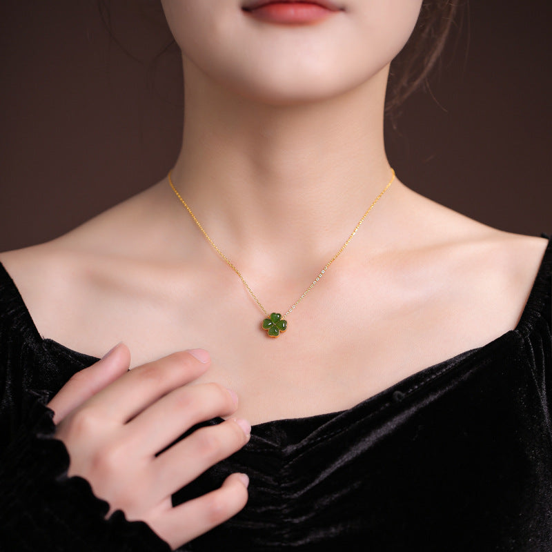 Fairy Silver Necklace with Hetian Jade Accent