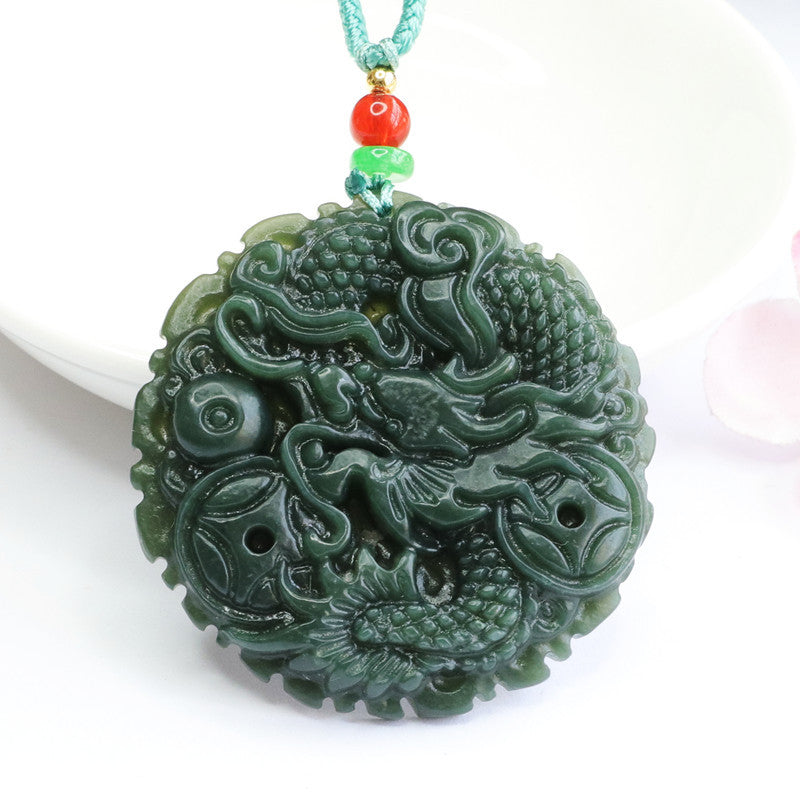 Qinglong Coin Fortune's Favor Sterling Silver Jade Necklace