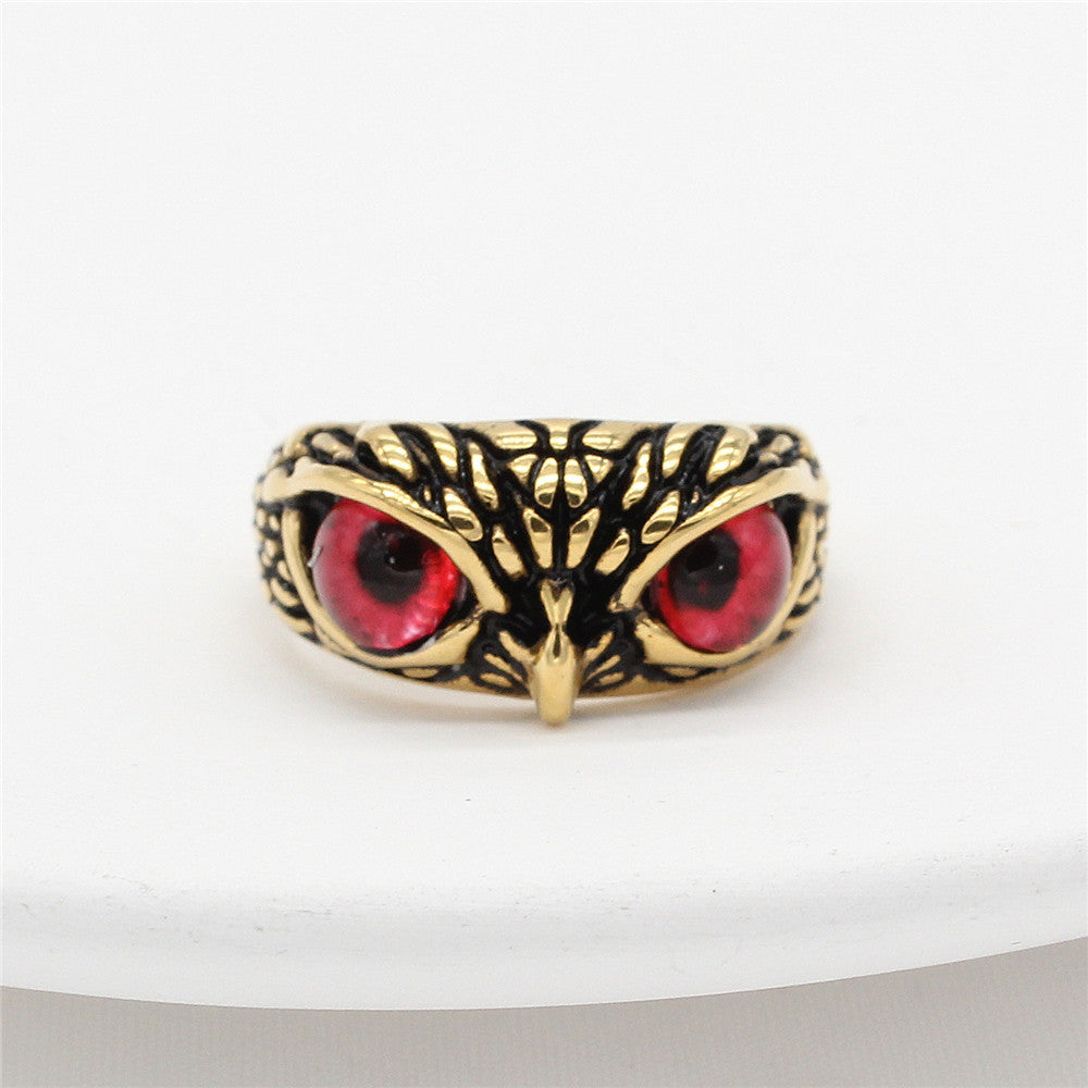 Personality Vintage Halloween Owl Titanium Steel Ring for Men