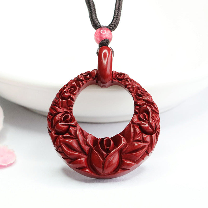 Rose Hollow Round Vermilion Sand Pendant with Purple Gold Sand Carving