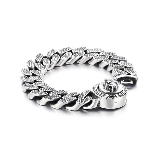 Bold Personalized Cuban Chain Bracelet with Wolf Head Buckle for Men