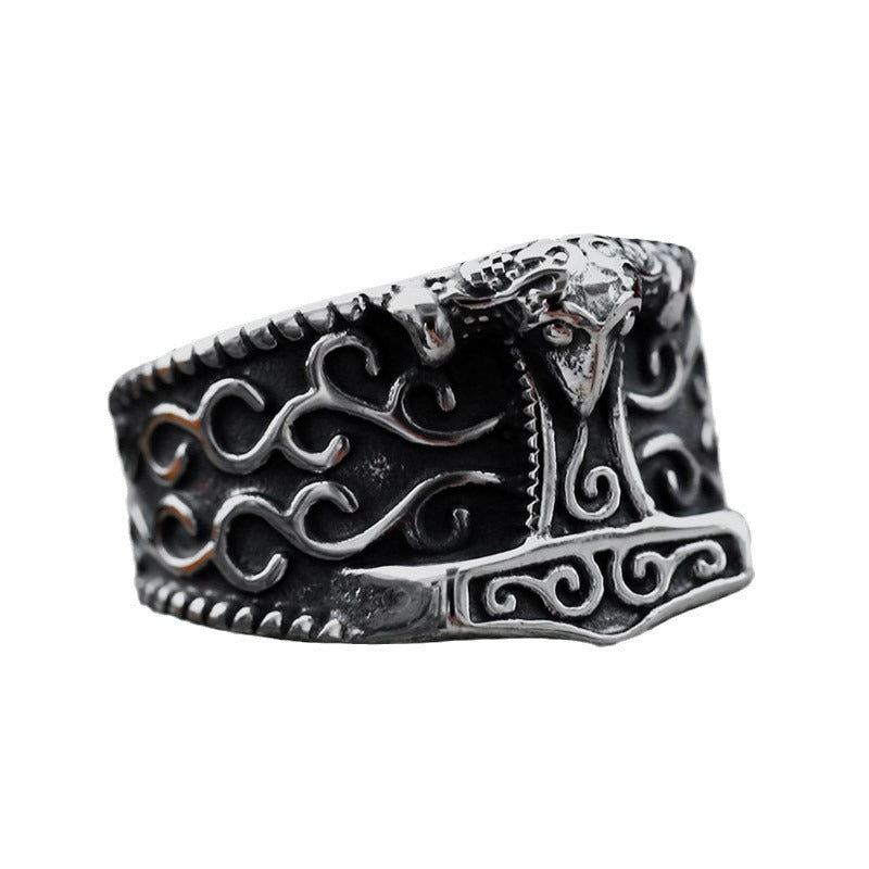 Nordic Viking Thor's Hammer Ring for Men - Retro Stainless Steel and Titanium Steel Design, Wholesale Available