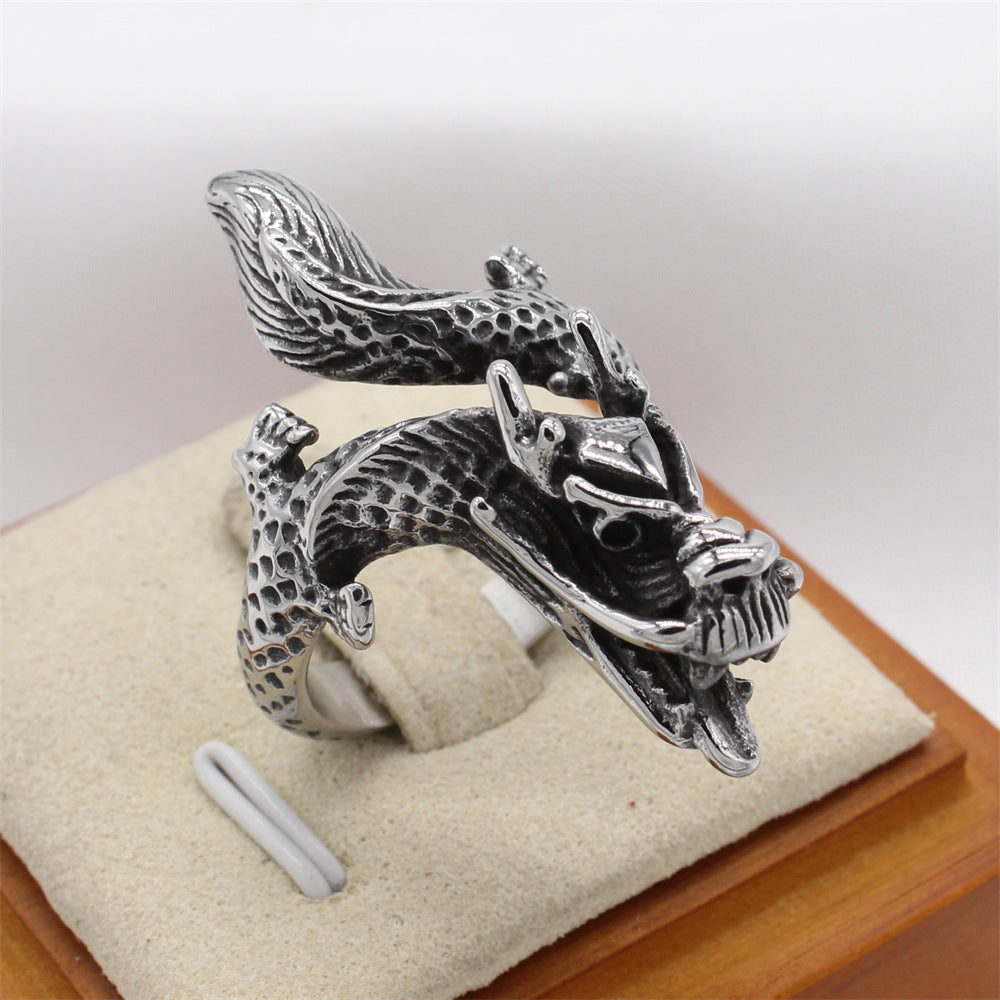 Retro Chinese Dragon Titanium Steel Ring for Men