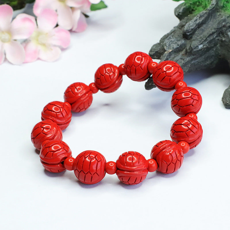 Red Sand Cinnabar Stone Sterling Silver Bracelet