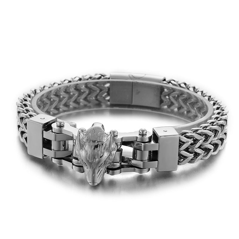 European and American Hip-Hop Style Electroplated Wolf Head Titanium Steel Bracelet for Men