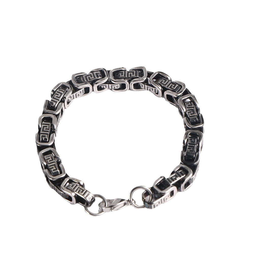 Stylish Men's Titanium Steel Bracelet with Custom Great Wall Motif - Chic Locomotive Dance Chain Accessory