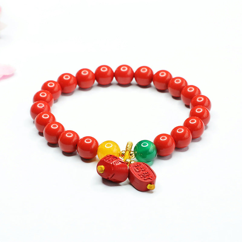 Red Sand Ingot Chalcedony and Cinnabar Bracelet