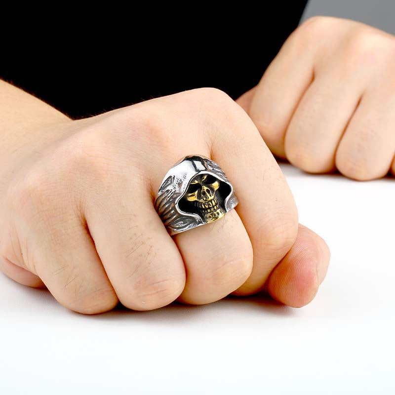 Punk-Inspired Vintage Stainless Steel Reaper Skull Ring for Men - Wholesale Titanium Steel Collection