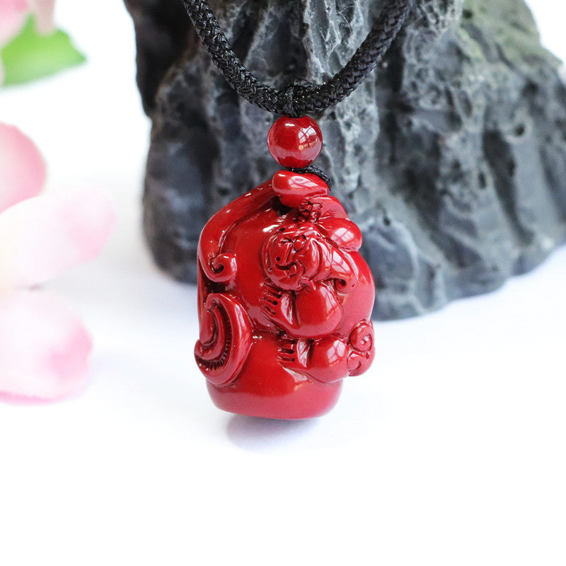 Vermilion Sand Pendant with Purple Gold Sand Pixiu Gourd: Fortune's Favor Collection