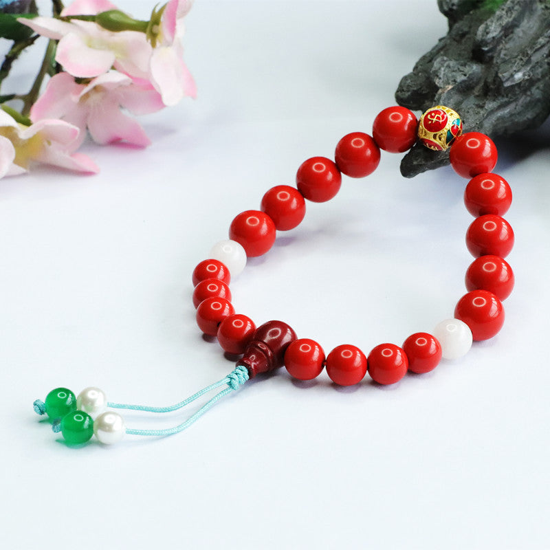 Chinese Wind Cinnabar and Hetian Jade Bracelet with Sterling Silver