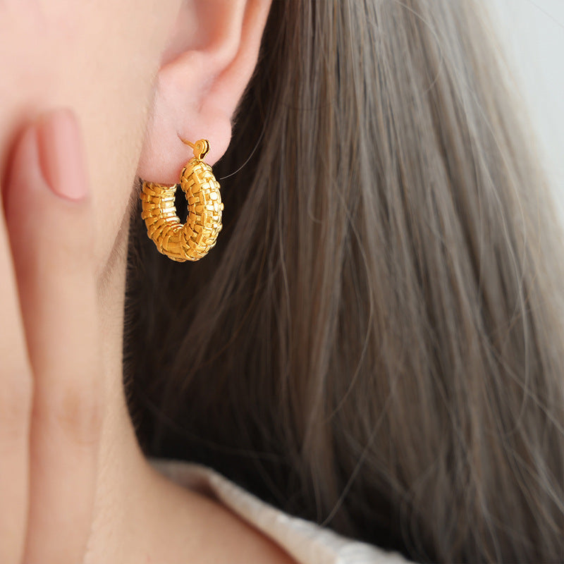 Golden Retro Woven Texture Earrings by Planderful