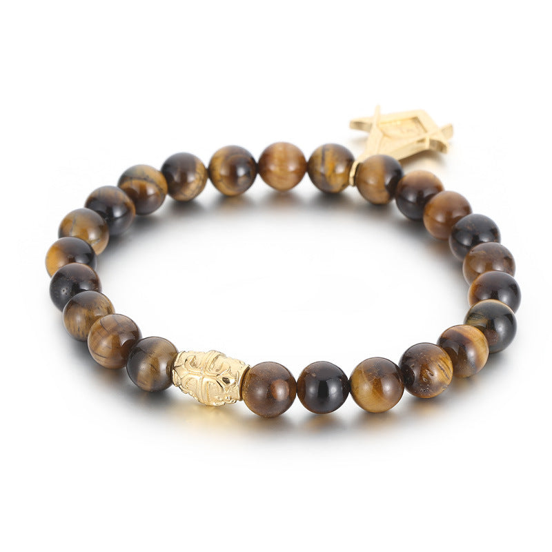 Men's Crown Bracelet with Black Agate and Tiger's Eye – Elegant Masonic Design