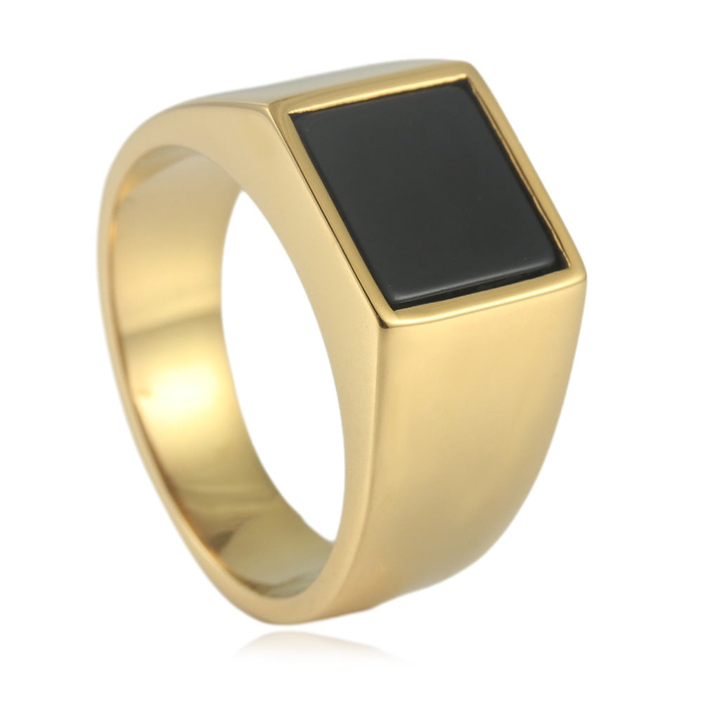 Retro Black Titanium Steel Square Ring for Men - European and American Style