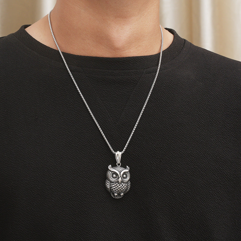 Vintage-Inspired Stainless Steel Owl Pendant for Men - Trendy Punk Animal Accessory