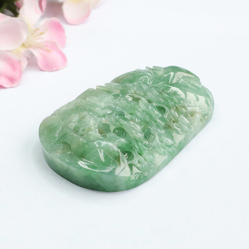 Exquisite Hand-Carved Myanmar A-grade Jade Fortune Pendant - Premium Quality