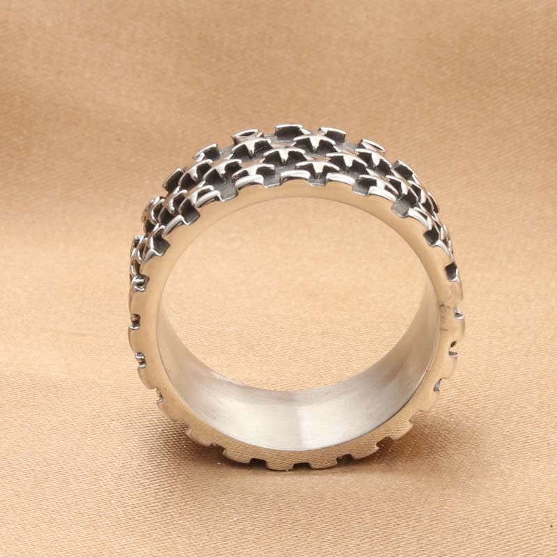 Titanium Steel Retro Pentagram Ring for Men - Trendy Full Circle Design Direct from Manufacturer