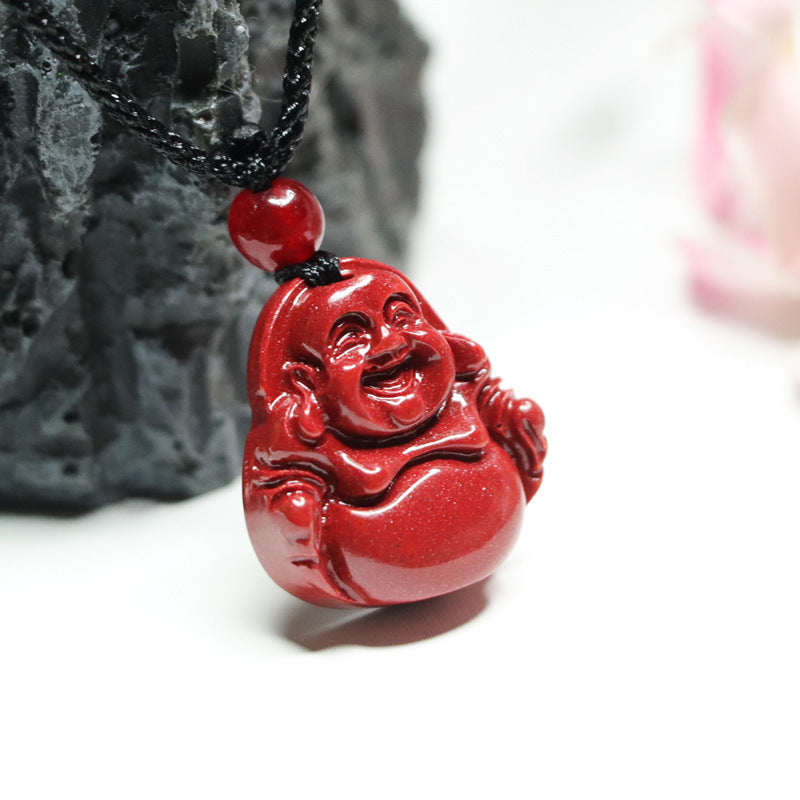 Purple Gold Sand Maitreya Buddha Pendant with Cinnabar Stone