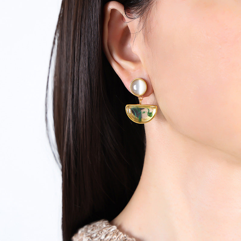 Elegant Opal Resin Earrings with Gold-Plated Details