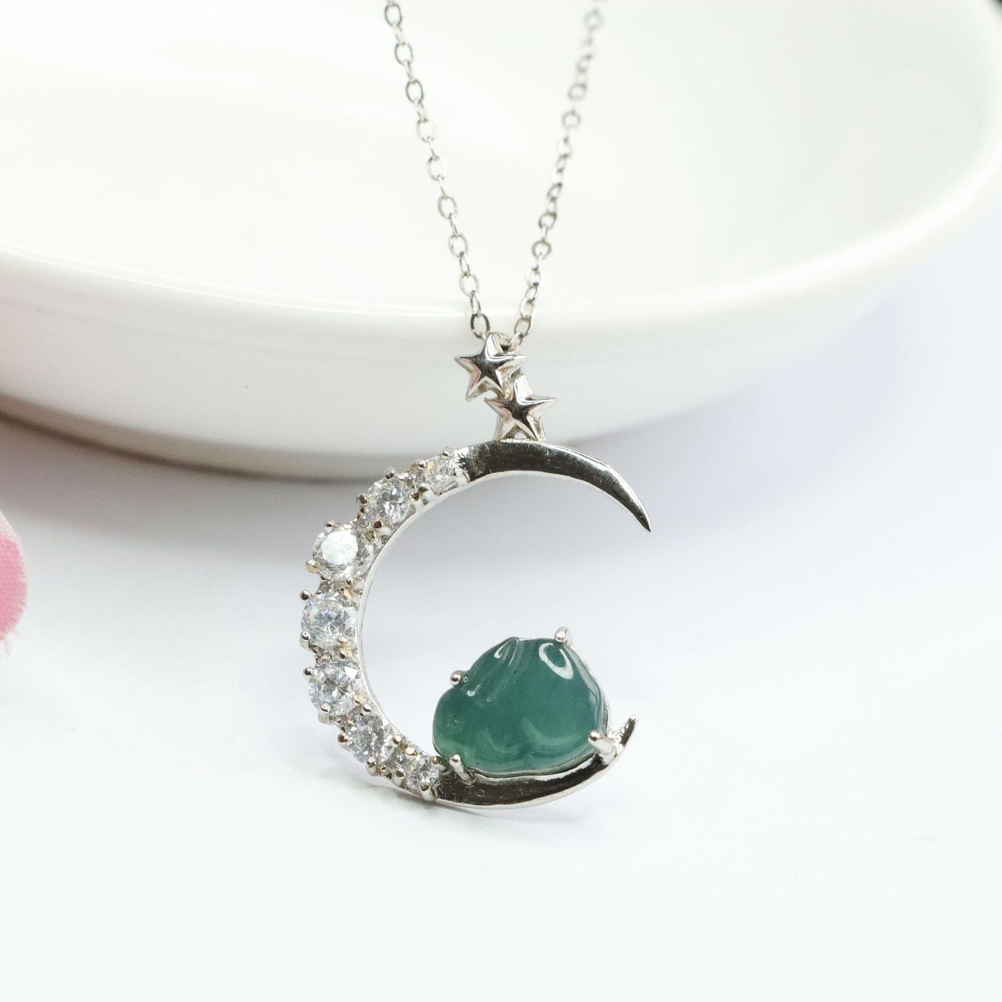 Icy Blue Jade Rabbit Moon Necklace