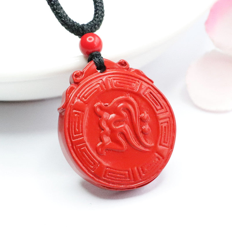 Vermilion Sand Six Character True Words Pendant with Cinnabar Stone