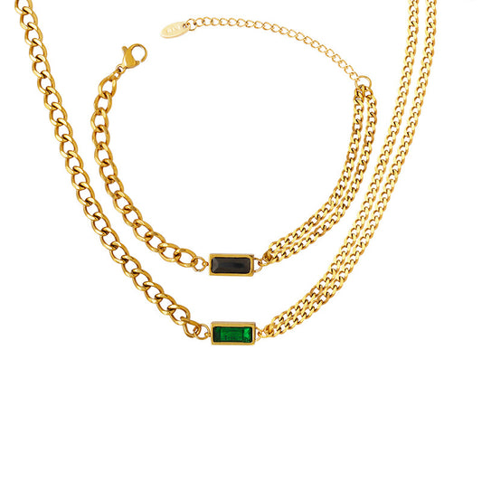 Gold-Plated Zircon Stacking Necklace and Bracelet Set for Women