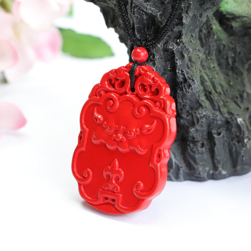 Red Sand Vermilion Sand Pixiu Ruyi Pendant with Cinnabar Stone