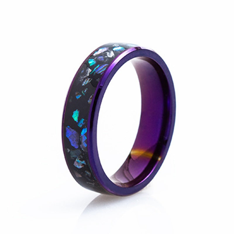 Gemstone Accent Titanium Steel Ring with Abalone Shell Detailing for Men in Size 6-13