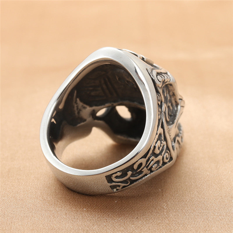 Titanium Steel Skull Ring for Men - Retro Freemason-Inspired Jewelry Accessory