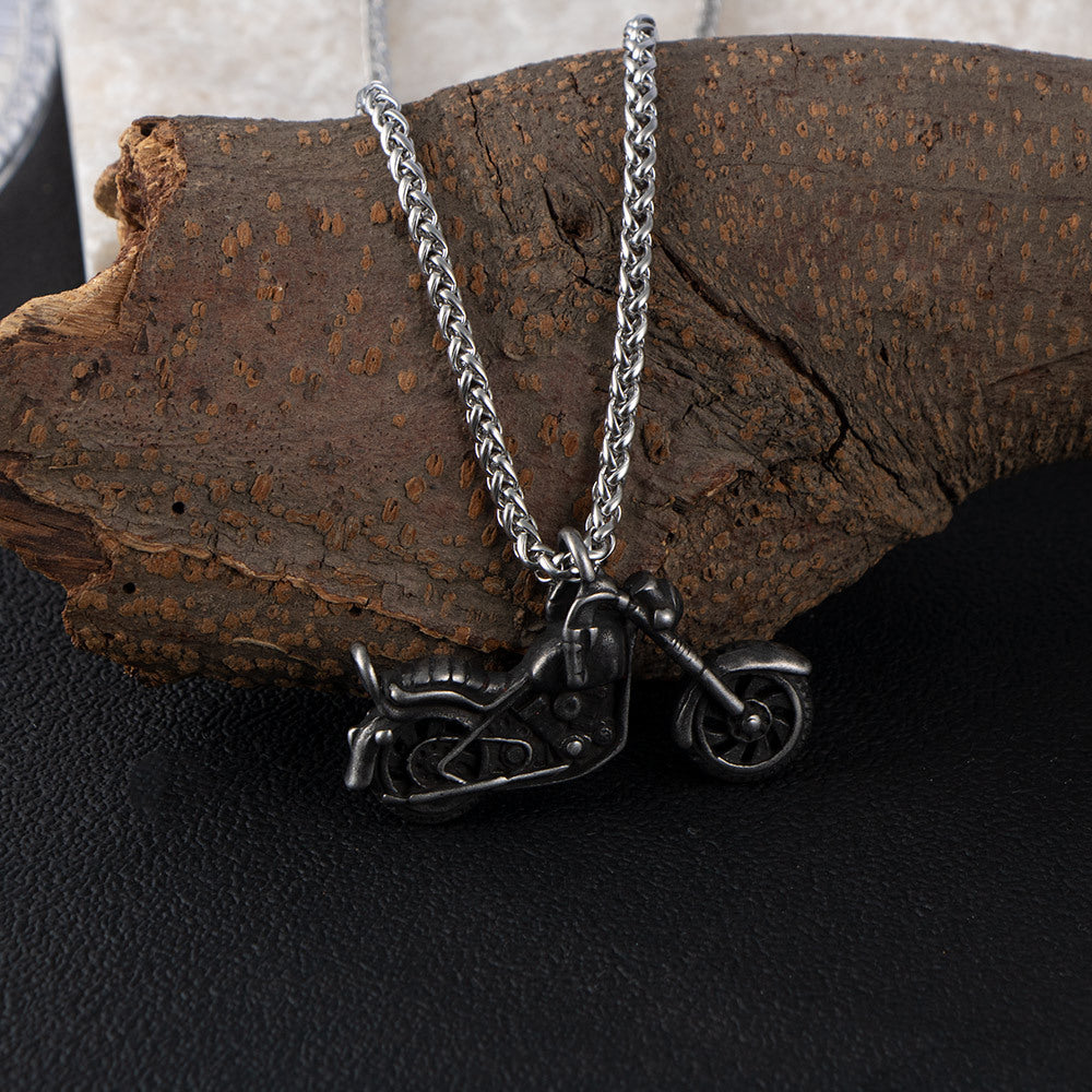 Personalized Retro Titanium Steel Motorcycle Pendant Necklace for Men