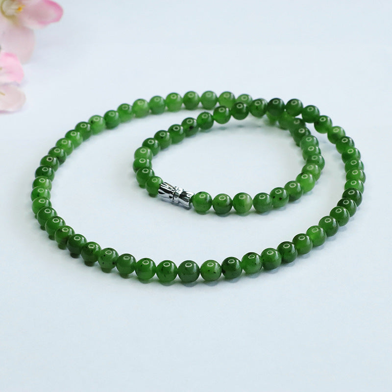 Natural Hetian Jade Necklace Apple Green Jasper Spinach Green Beads Chain