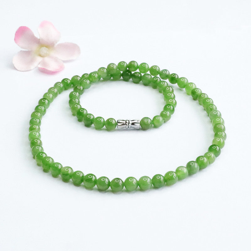 Natural Hetian Jade Necklace Russian Material Jasper Sun Green Beads Jewelry