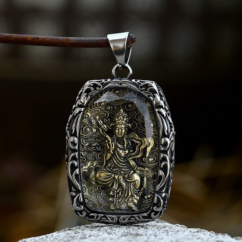 Vintage-Inspired Titanium Steel Guanyin Bodhisattva Pendant for Men - Wholesale Stainless Steel Glass Accessories